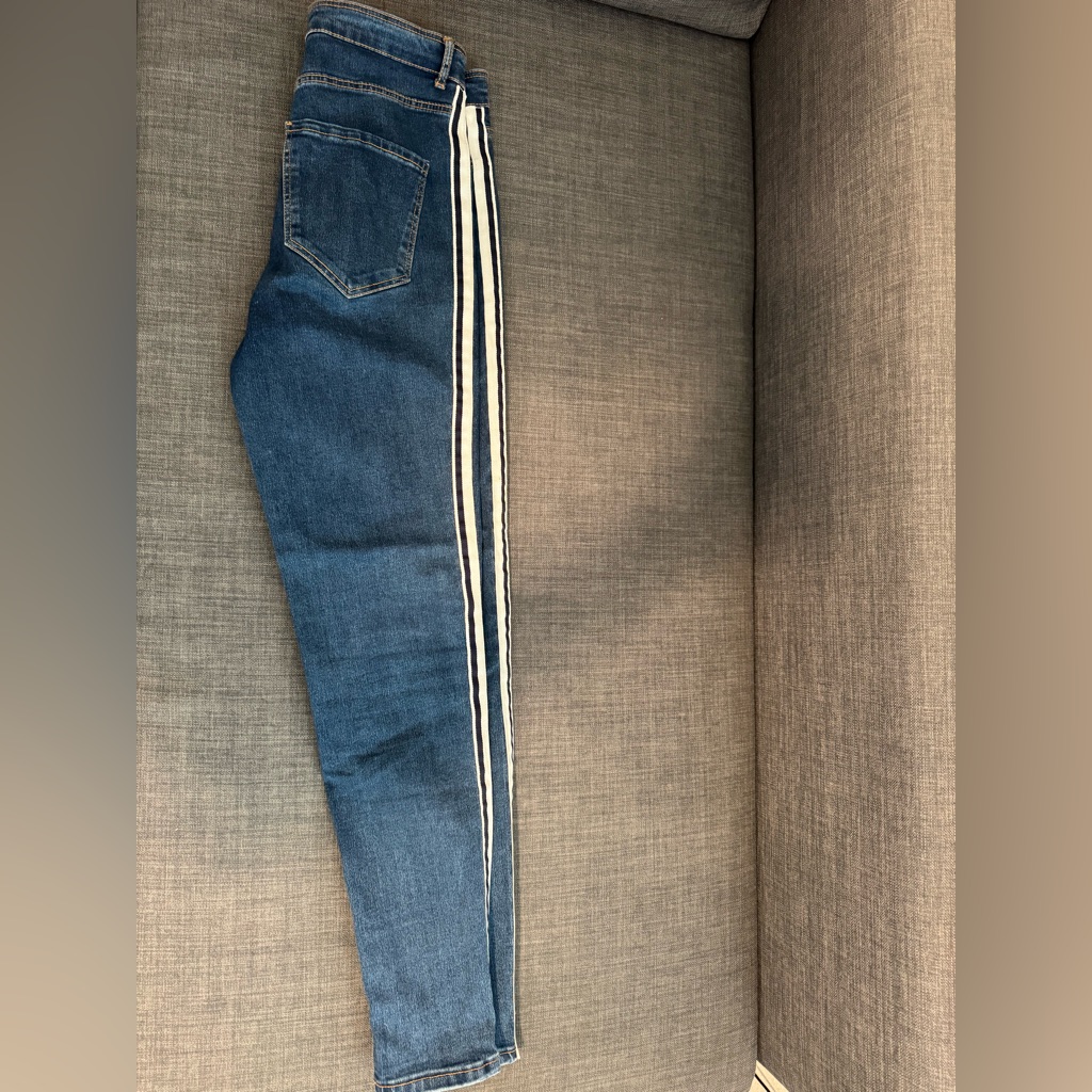 Zara Trafaluc Denim Skinny Jeans With White Side Stripe Size 8